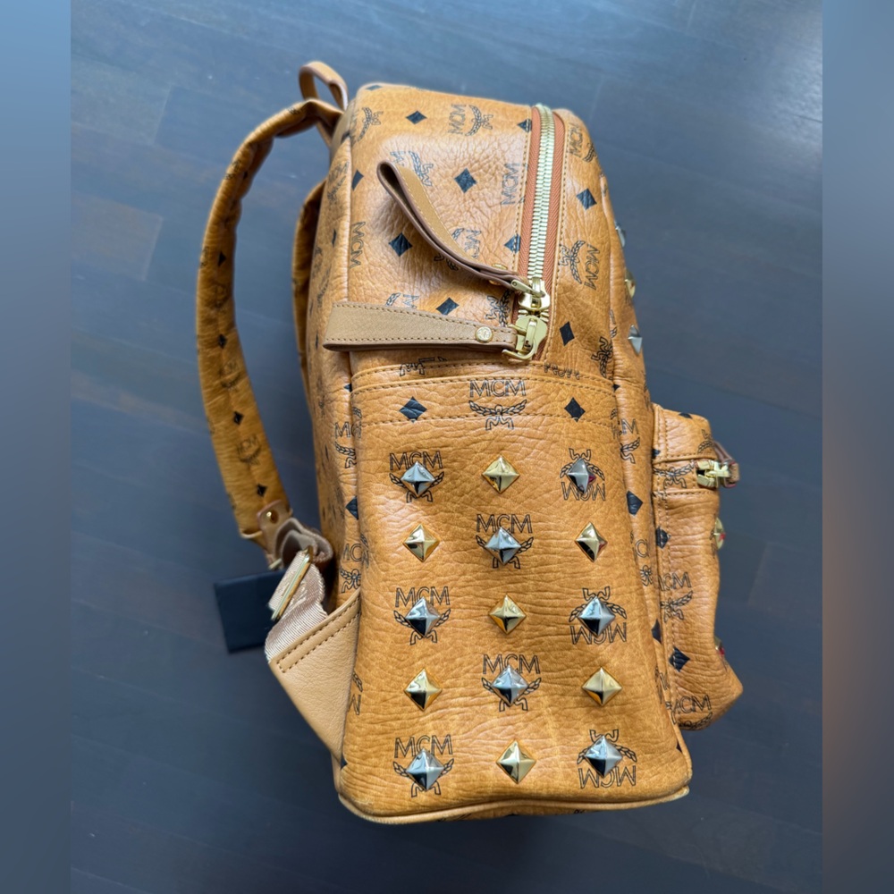 MCM Limited Edition Stark Side Studded Backpack Color Cognac Leather - Picture 12 of 14